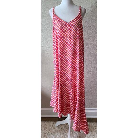 Tommy Bahama Slip Dress Large Tall Gingham Straps Maxi Beach Ruffles‎ Vibrant - Picture 4 of 12